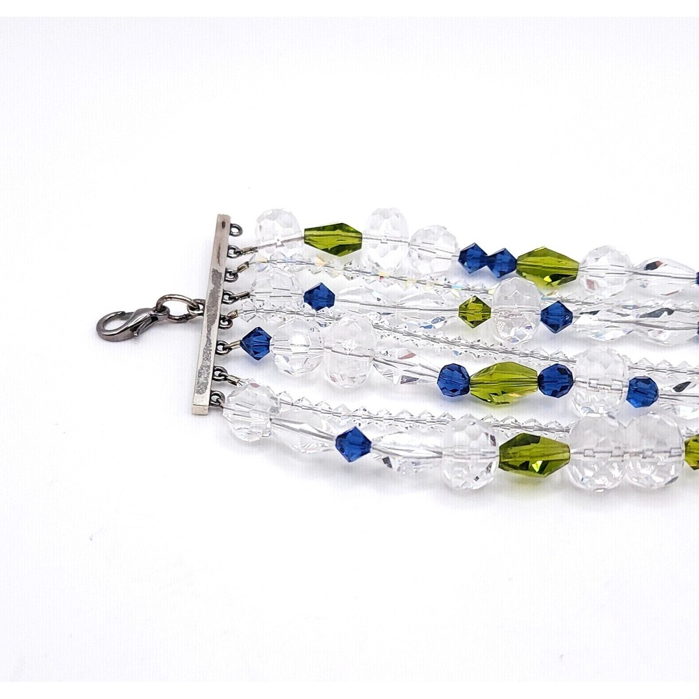 Blue Green Bead Bracelet Multi Strand Silver Adjustable 7-8in - Picture 4 of 5